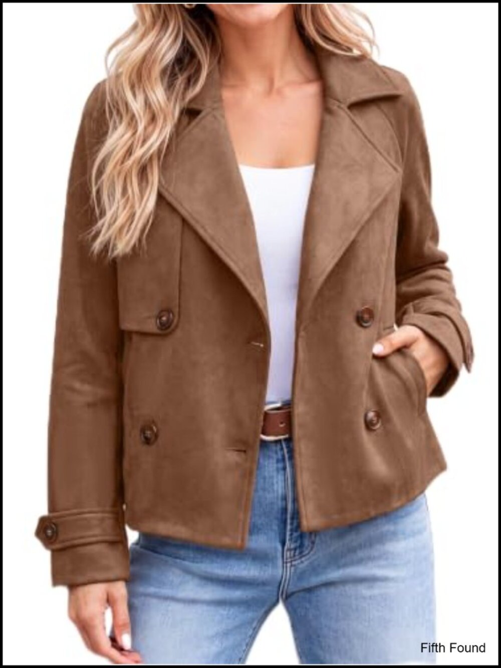 Faux Suede Long Sleeve Jacket Notched Lapel Double Breasted Blazer